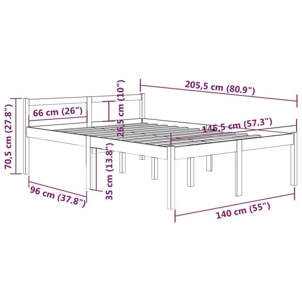 vidaXL gultas rāmis, balts, priedes masīvkoks, 140x200 cm cena un informācija | Gultas | 220.lv