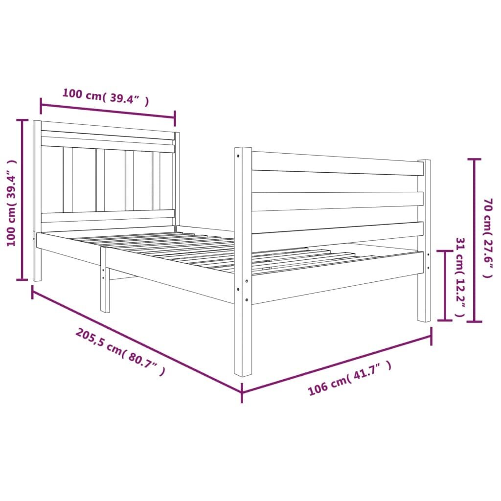 vidaXL gultas rāmis, masīvkoks, 100x200 cm cena un informācija | Gultas | 220.lv