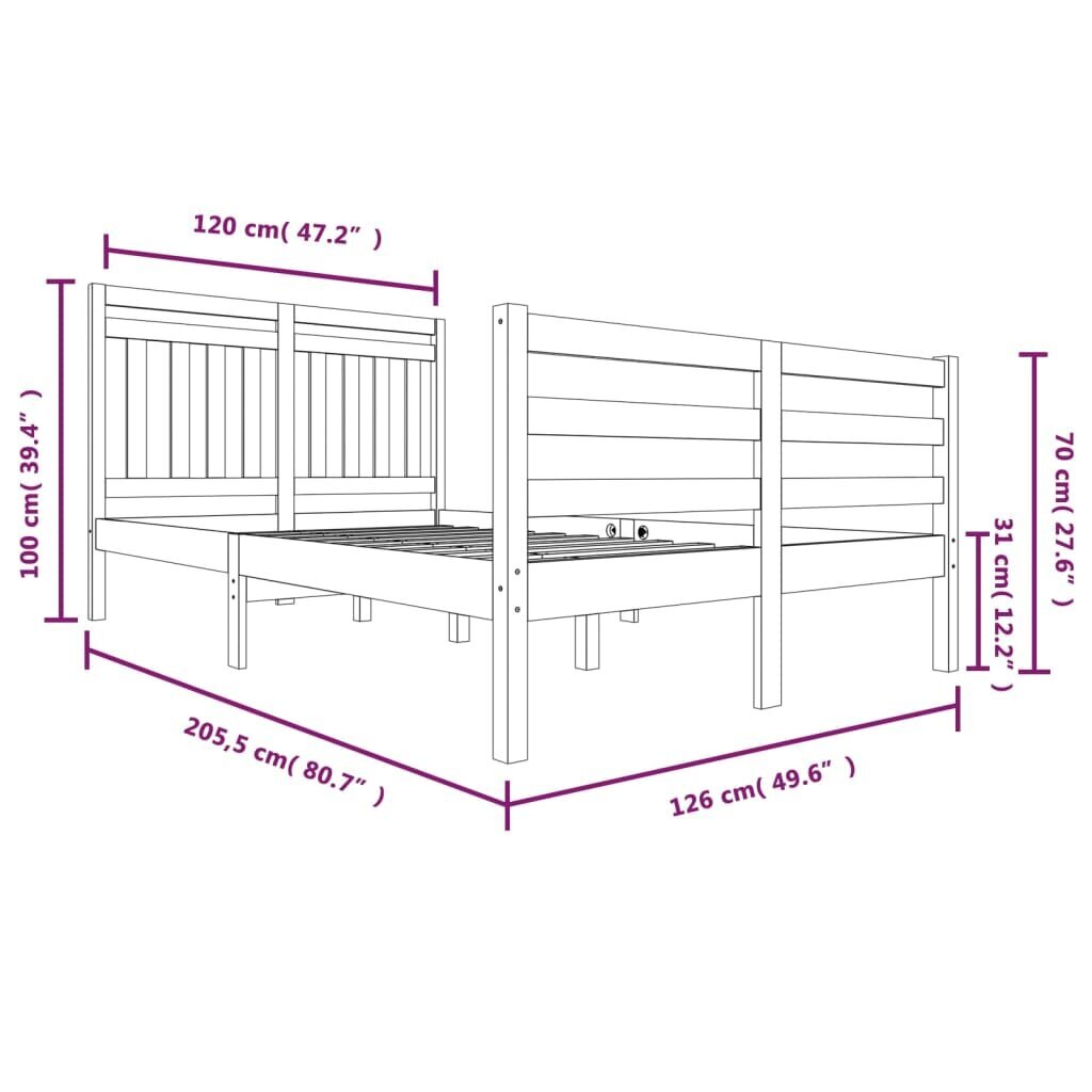 vidaXL gultas rāmis, masīvkoks, 120x200 cm cena un informācija | Gultas | 220.lv