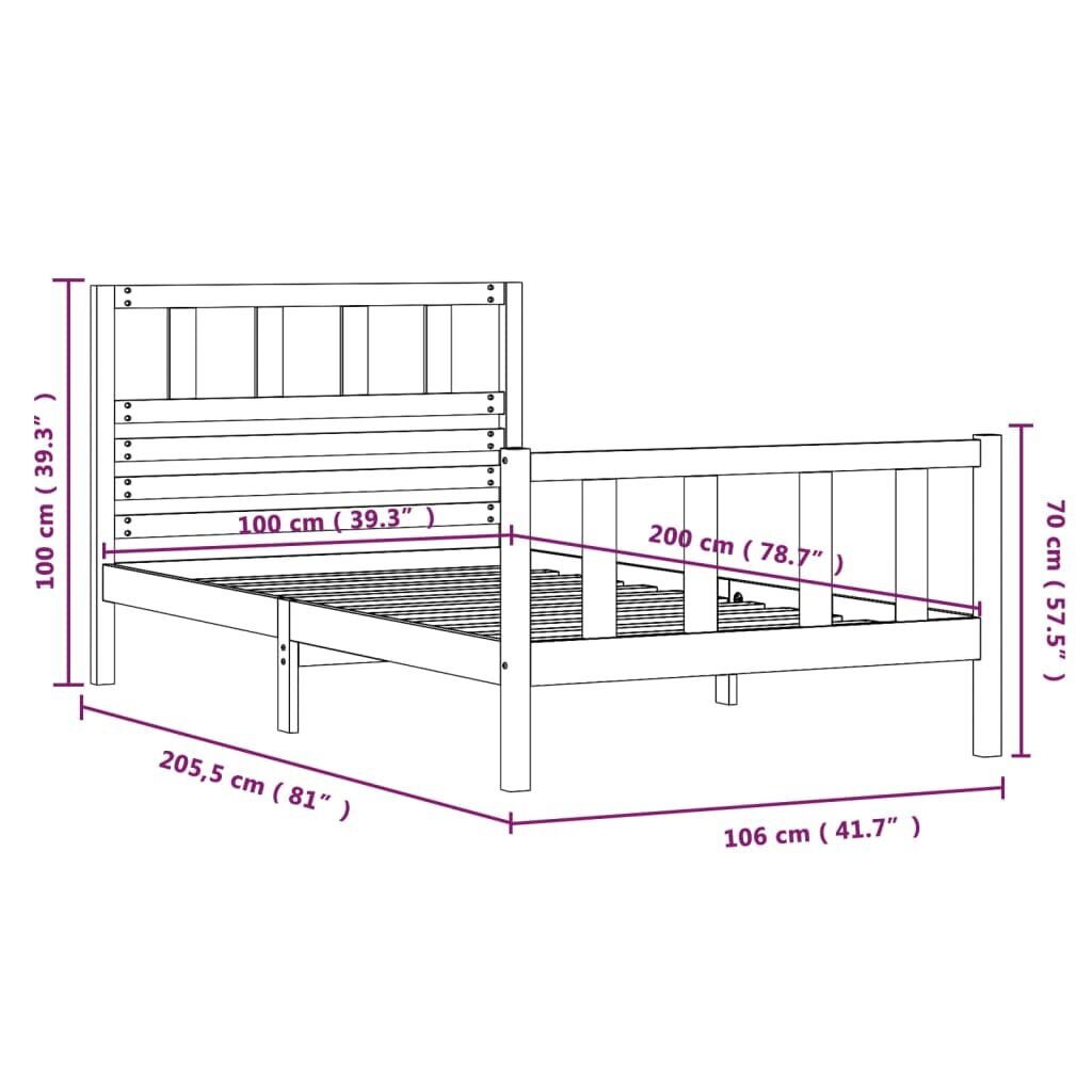 vidaXL gultas rāmis, melns, masīvkoks, 100x200 cm cena un informācija | Gultas | 220.lv