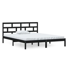 vidaXL gultas rāmis, melns, masīvkoks, 120x190 cm, 4FT, divvietīgs cena un informācija | Gultas | 220.lv