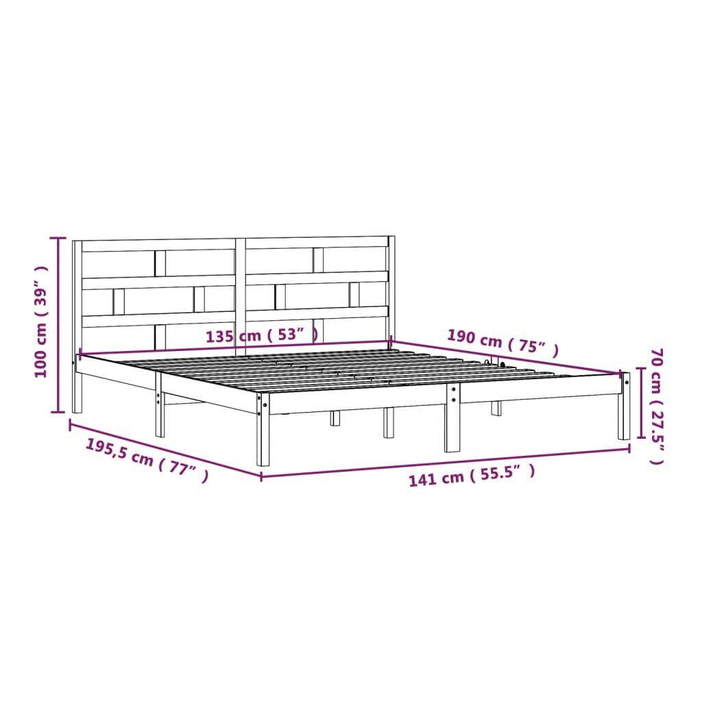 vidaXL gultas rāmis, melns, masīvkoks, 135x190 cm, 4FT6, divvietīgs cena un informācija | Gultas | 220.lv