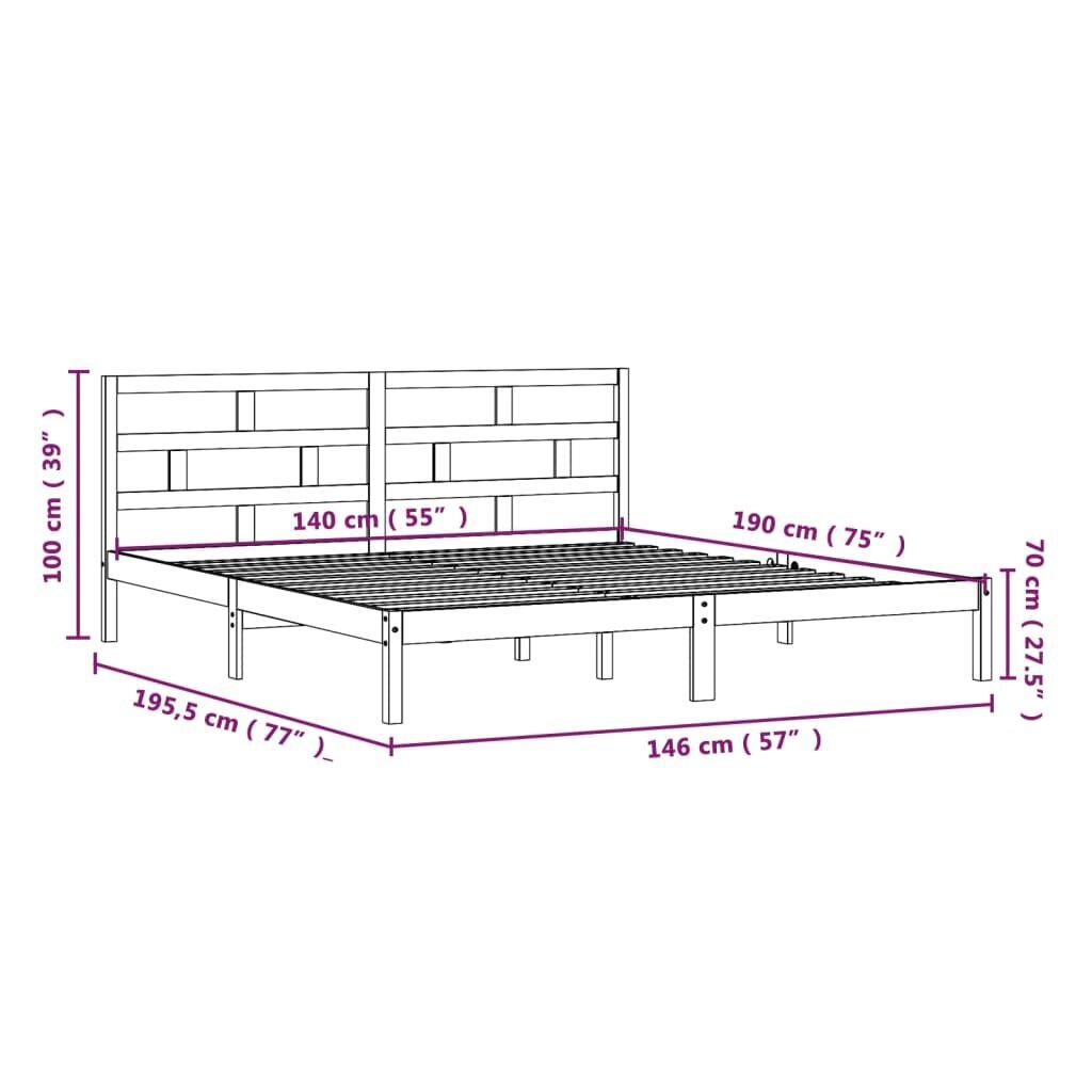 vidaXL gultas rāmis, priedes masīvkoks, 140x190 cm cena un informācija | Gultas | 220.lv