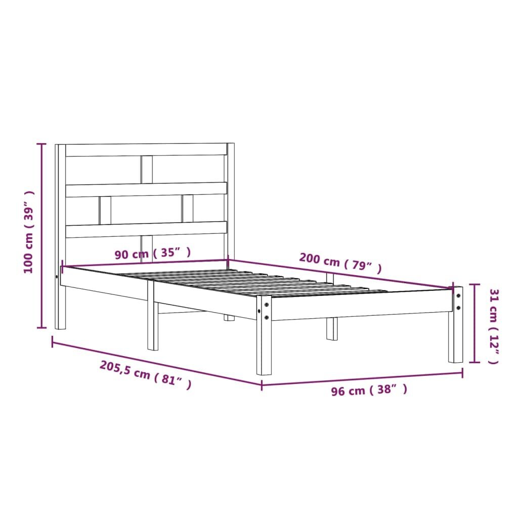 vidaXL gultas rāmis, priedes masīvkoks, 90x200 cm cena un informācija | Gultas | 220.lv