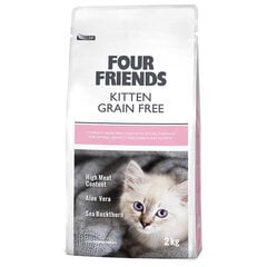 Four Friends Kitten Grain Free bezgraudu sausā barība kaķēniem ar pīli, tītaru, vistu un lasi, 2 kg cena un informācija | Sausā barība kaķiem | 220.lv
