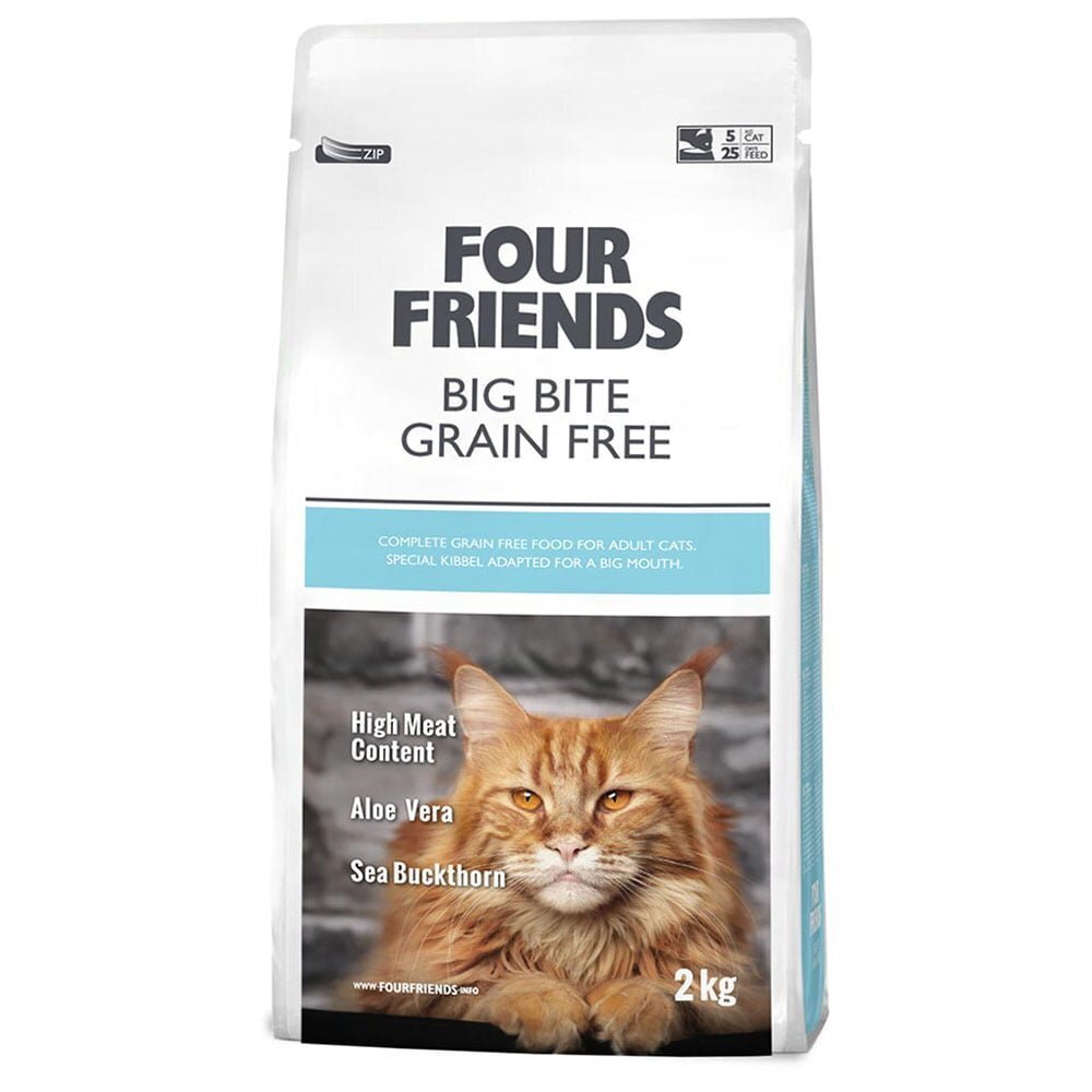 Four Friends Big Bite Grain Free bezgraudu sausā barība lieliem kaķiem ar pīli, tītaru un vistu 2 kg cena un informācija | Sausā barība kaķiem | 220.lv