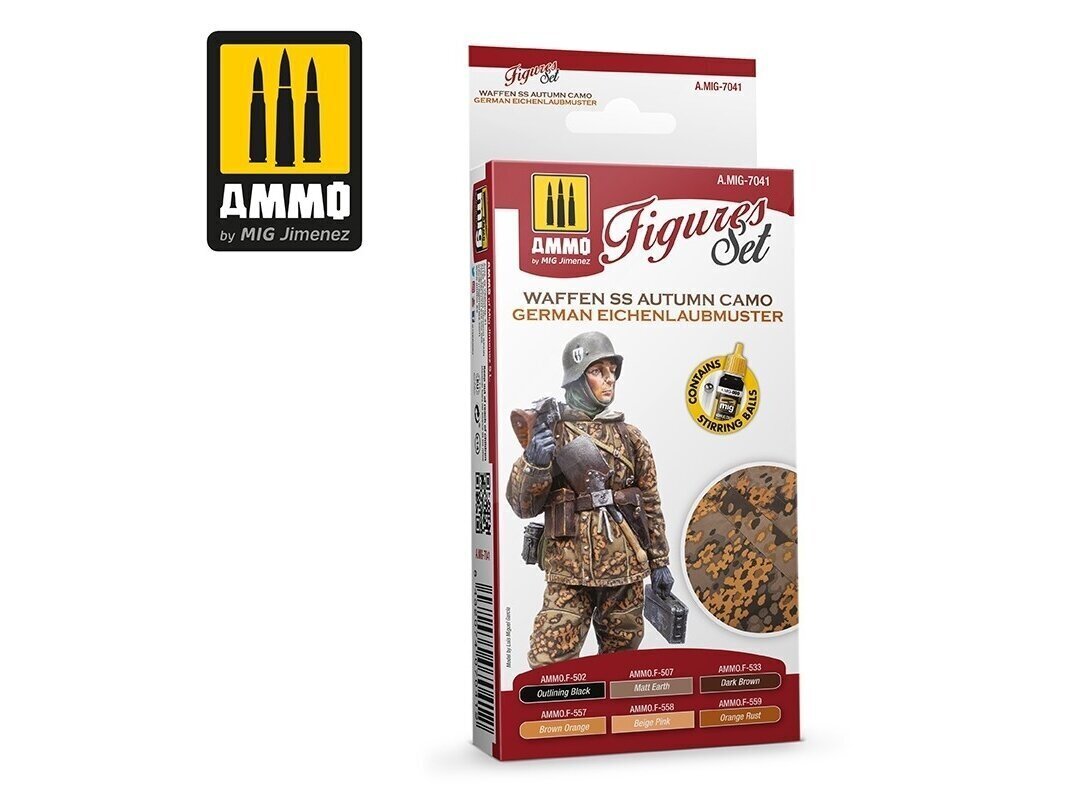 AMMO MIG - Akrils krāsu komplekts WAFFEN SS Autumn Camo. German Einchenlaubmuster, 7041 cena un informācija | Modelēšanas un zīmēšanas piederumi | 220.lv