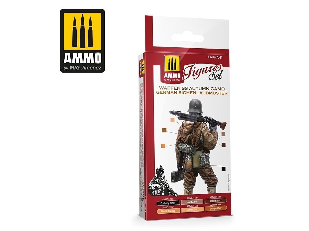 AMMO MIG - Akrils krāsu komplekts WAFFEN SS Autumn Camo. German Einchenlaubmuster, 7041 cena un informācija | Modelēšanas un zīmēšanas piederumi | 220.lv