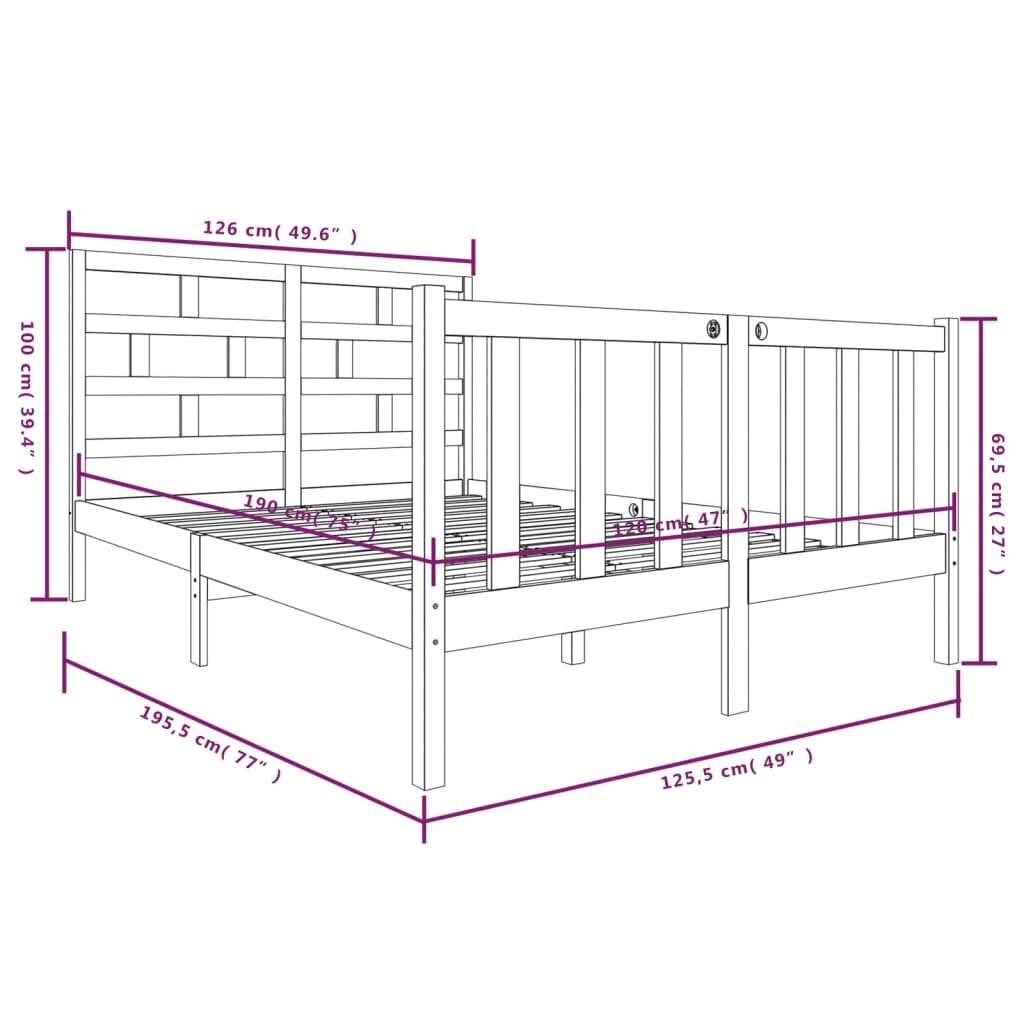 vidaXL gultas rāmis, priedes masīvkoks, 120x190 cm, 4FT, divvietīgs cena un informācija | Gultas | 220.lv