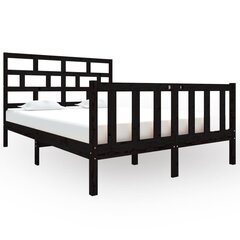 vidaXL gultas rāmis, melns, priedes masīvkoks, 135x190 cm, divvietīgs cena un informācija | Gultas | 220.lv
