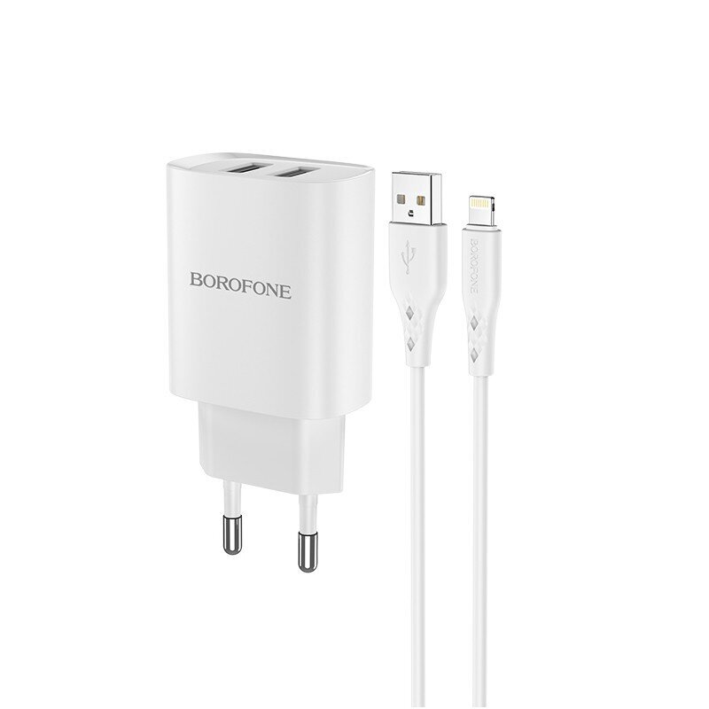 Lādētājs Borofone Borofone BN2 2xUSB 2.1A + Lightning balts cena un informācija | Lādētāji un adapteri | 220.lv