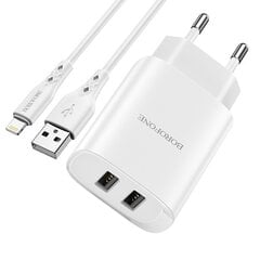 Lādētājs Borofone Borofone BN2 2xUSB 2.1A + Lightning balts cena un informācija | Lādētāji un adapteri | 220.lv