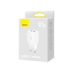 Сетевая зарядка Baseus Compact Charger 2U 10.5W 2xUSB белая CCXJ010201 цена и информация | Зарядные устройства для телефонов | 220.lv