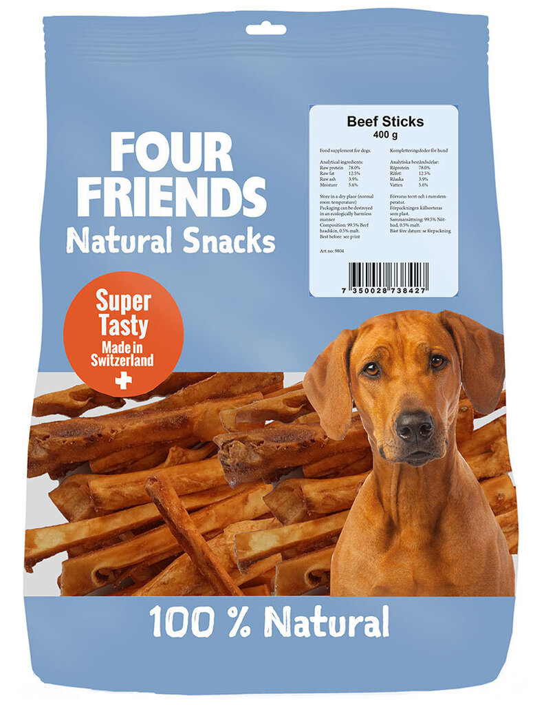 Four Friends Natural Snacks Beef Sticks gardums suņiem - Kaltēta liellopa āda, 400 g cena un informācija | Gardumi suņiem | 220.lv