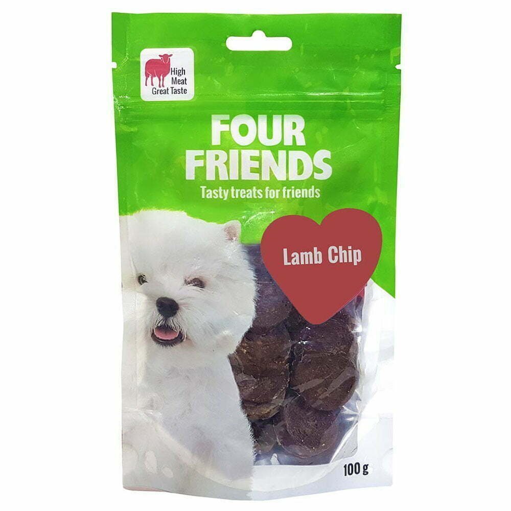 Four Friends Dog Treats Lamb Chip gardums suņiem - Jēra gaļas čipsi, 100 g cena un informācija | Gardumi suņiem | 220.lv