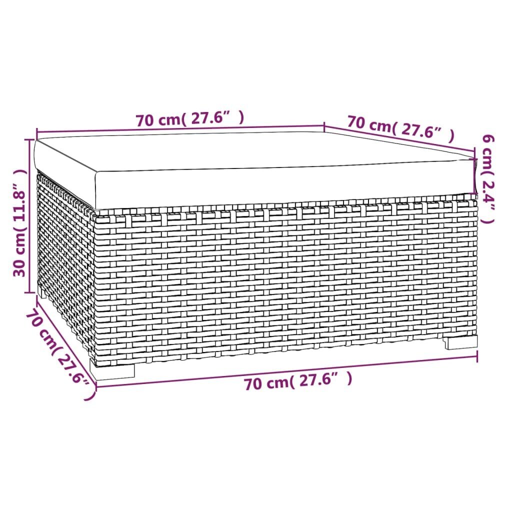 VidaXL dārza kāju balsts ar matraci, 70x70x30 cm, melna PE rotangpalma cena un informācija | Dārza krēsli | 220.lv