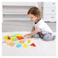 Деревянная тележка с блоками 16 шт. цена и информация | Игрушки для малышей | 220.lv