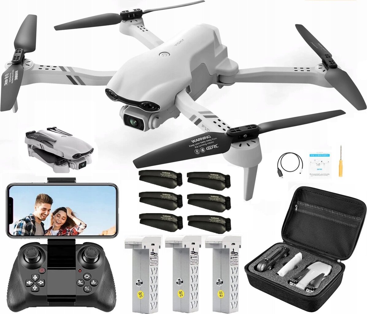 Drone F10, 2000 metri kontrolē 4K WIFI attālumu ar divām kamerām un trim baterijām cena un informācija | Droni | 220.lv