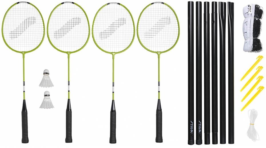 Badmintona komplekts Stiga Weekend WS, 4 raketes, 2 badmintona bumbas, tīkls ar kolonnām cena un informācija | Badmintons | 220.lv