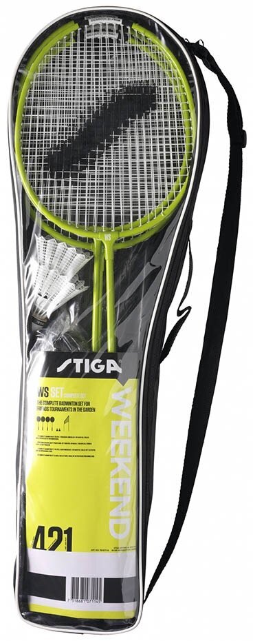 Badmintona komplekts Stiga Weekend WS, 4 raketes, 2 badmintona bumbas, tīkls ar kolonnām cena un informācija | Badmintons | 220.lv