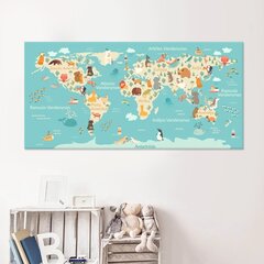 Pasaules karte ar okeānu un kontinentu nosaukumiem, piespraudes dāvanā! DB012 140x70 cm. cena un informācija | Pasaules kartes | 220.lv