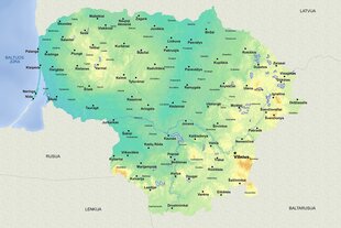 Контурная карта Литвы с названиями городов DB011, 150x100 см, булавки в подарок! цена и информация | Карты мира | 220.lv