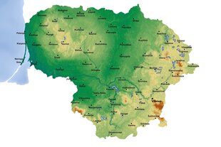Lietuvas kontūrkarte ar pilsētu nosaukumiem, piespraudēm dāvanā! DB010 70x50 cm. cena un informācija | Pasaules kartes | 220.lv