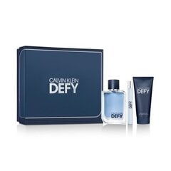 Calvin Klein Defy dāvanu komplekts vīriešiem: tualetes ūdens EDT 100 ml, mini EDT 10 ml un dušas želeja ķermenim un matiem 100 ml цена и информация | Мужские духи | 220.lv