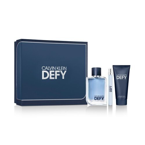 Calvin Klein Defy dāvanu komplekts vīriešiem: tualetes ūdens EDT 100 ml, mini EDT 10 ml un dušas želeja ķermenim un matiem 100 ml цена и информация | Vīriešu smaržas | 220.lv