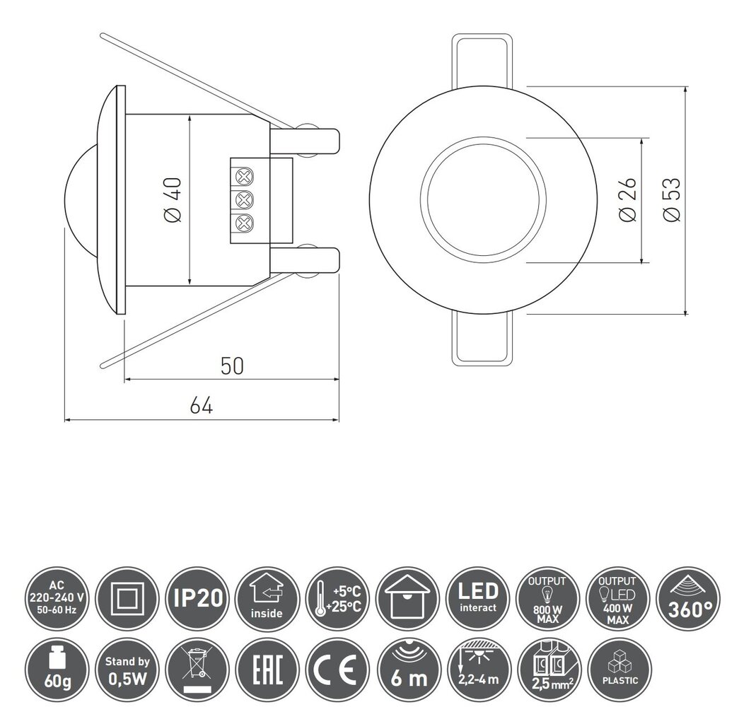 GTV kustības sensors GTV CR-5 mini cena un informācija | Sensori | 220.lv