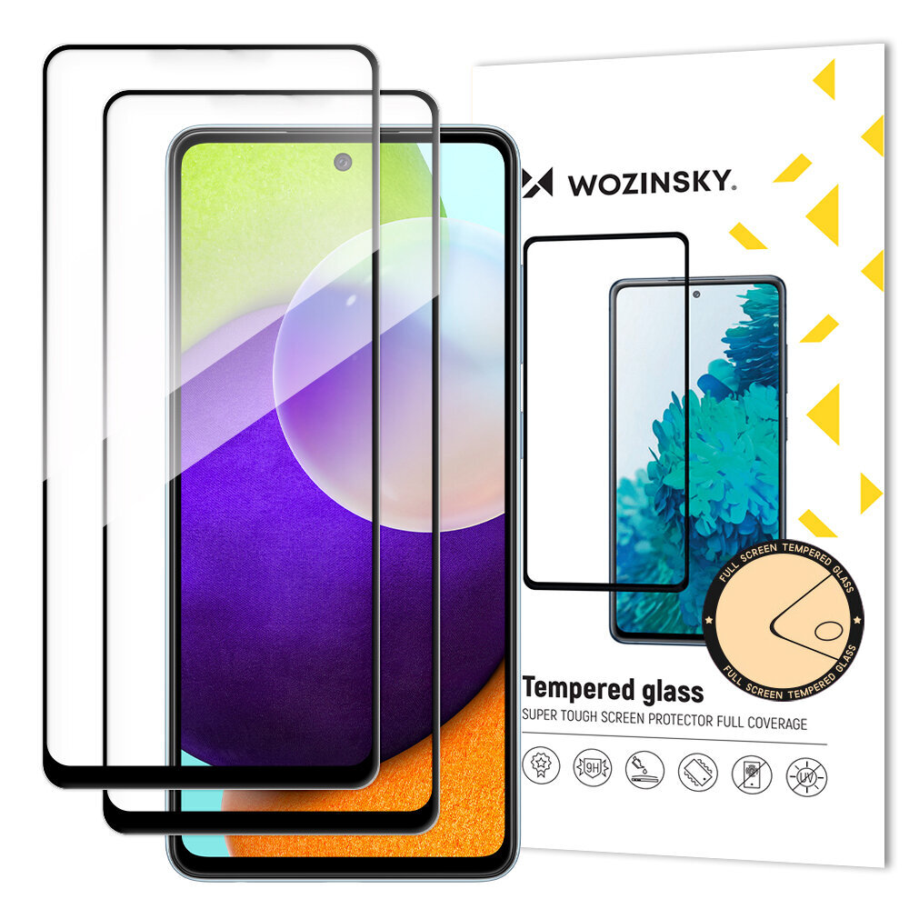 Wozinsky 2x Tempered Glass Full Glue Super Tough Ekrāna aizsargstikls Pilns pārklājums ar korpusa rāmi Piemērots Samsung Galaxy A52s 5G / A52 5G / A52 4G melns cena un informācija | Ekrāna aizsargstikli | 220.lv