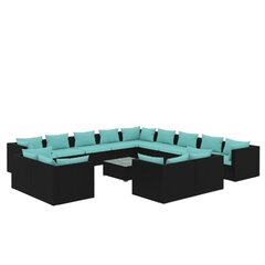 Садовый комплект мебели с подушками, 14 частей, чёрный / синий  цена и информация | Комплекты уличной мебели | 220.lv