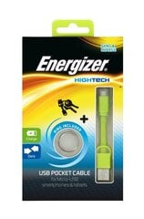 Плоский kабель ENERGIZER Pocket Micro-USB, 8 cm зеленый цена и информация | Кабели для телефонов | 220.lv
