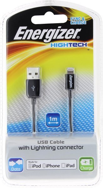 ENERGIZER Hightech USB kabelis iPhone 5 - 1m - melns cena un informācija | Savienotājkabeļi | 220.lv