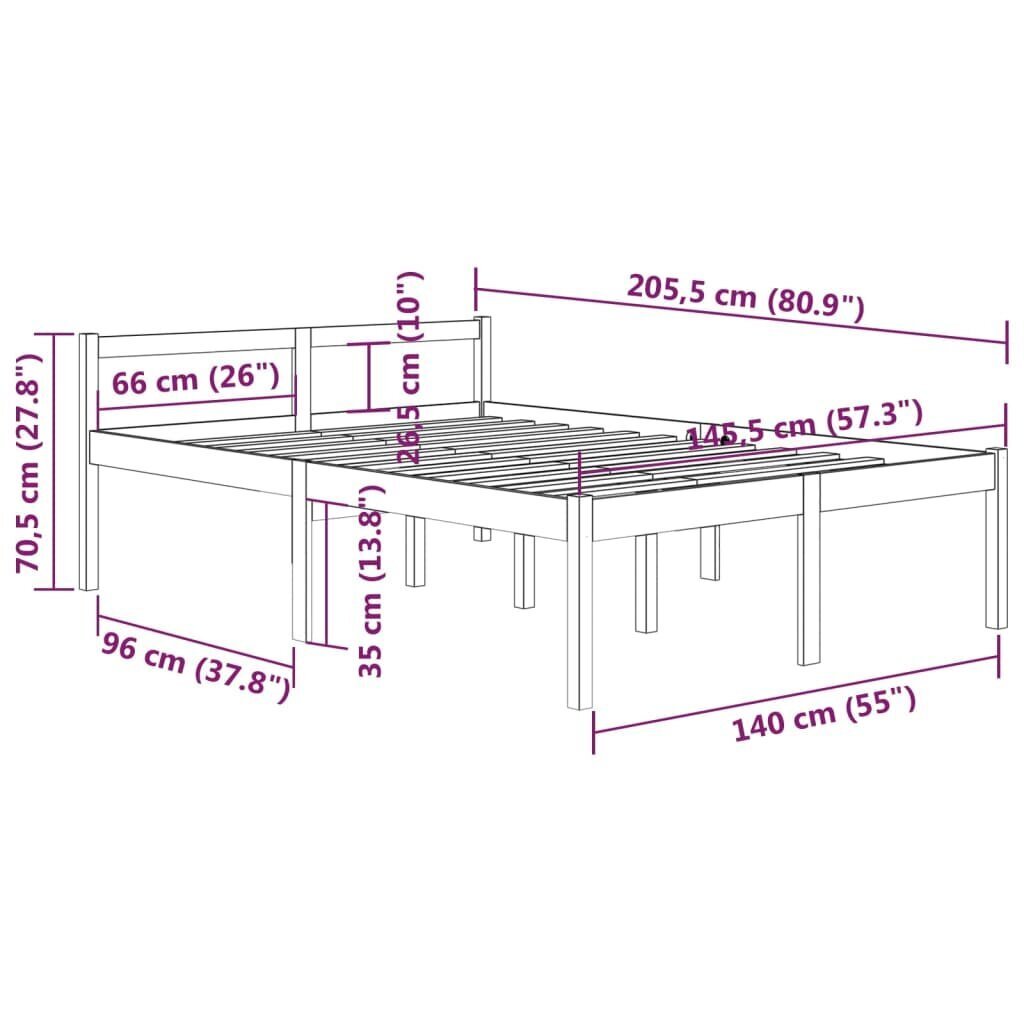 vidaXL gultas rāmis, medus brūns, priedes masīvkoks, 140x200 cm cena un informācija | Gultas | 220.lv