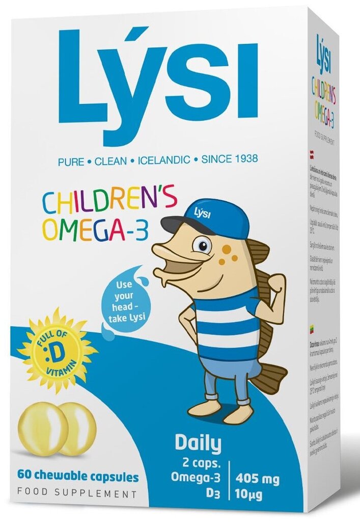 Uztura bagātinātājs - zivju eļļa, LYSI Children's Omega-3 + Vit.D3 kaps. N60 cena un informācija | Vitamīni, preparāti, uztura bagātinātāji labsajūtai | 220.lv