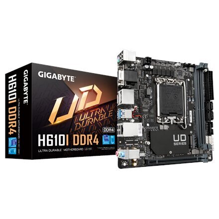 Gigabyte H610I DDR4 1.0 M/B Processor family Intel, Processor socket LGA1700, DDR4 DIMM, Memory slots 2, Supported hard disk drive interfaces SATA, M.2, Number of SATA connectors 4, Chipse cena un informācija | Mātesplates | 220.lv