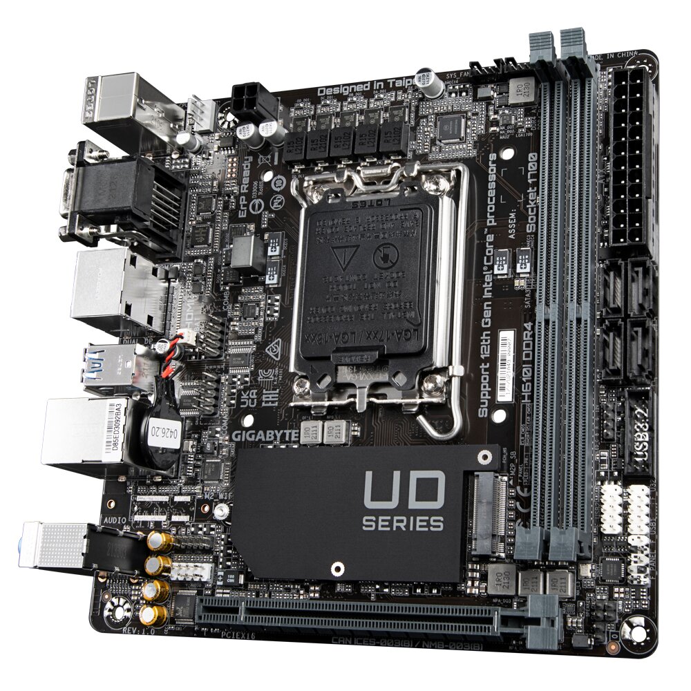 Gigabyte H610I DDR4 1.0 M/B Processor family Intel, Processor socket LGA1700, DDR4 DIMM, Memory slots 2, Supported hard disk drive interfaces SATA, M.2, Number of SATA connectors 4, Chipse cena un informācija | Mātesplates | 220.lv