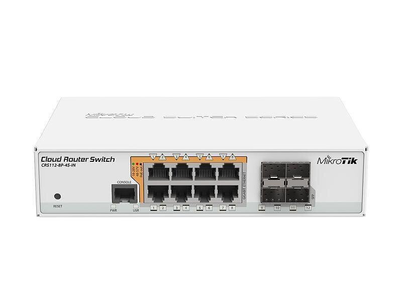 MikroTik Cloud Router Switch CRS112-8P-4S-IN SFP ports quantity 4, Desktop, Dual Power Suply: 28V 3.4V included. цена и информация | Adapteri un USB centrmezgli | 220.lv