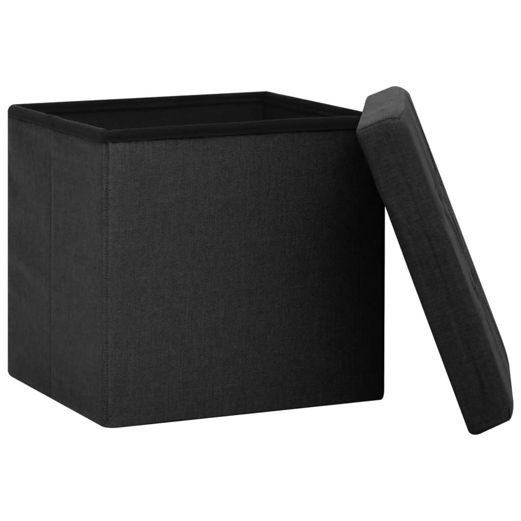 vidaXL soliņš ar kasti, salokāms, melns, mākslīgais lins cena un informācija | Virtuves un ēdamistabas krēsli | 220.lv
