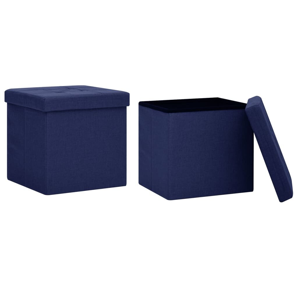 vidaXL soliņi ar kasti, 2 gab., salokāmi, zili, mākslīgais lins cena un informācija | Virtuves un ēdamistabas krēsli | 220.lv