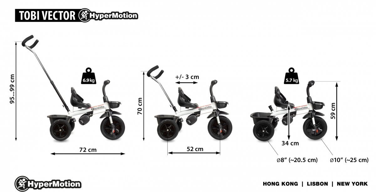 Trīsritenis TOBI VECTOR - pelēks - piepumpēti riteņi + stūmējs cena un informācija | Trīsriteņi | 220.lv