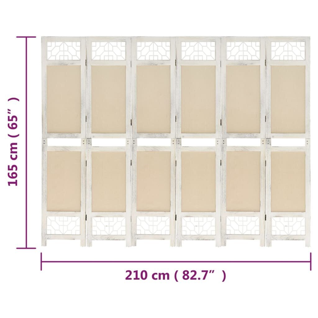 vidaXL 6-paneļu istabas aizslietnis, 210x165 cm, krēmkrāsas audums cena un informācija | Aizslietņi | 220.lv