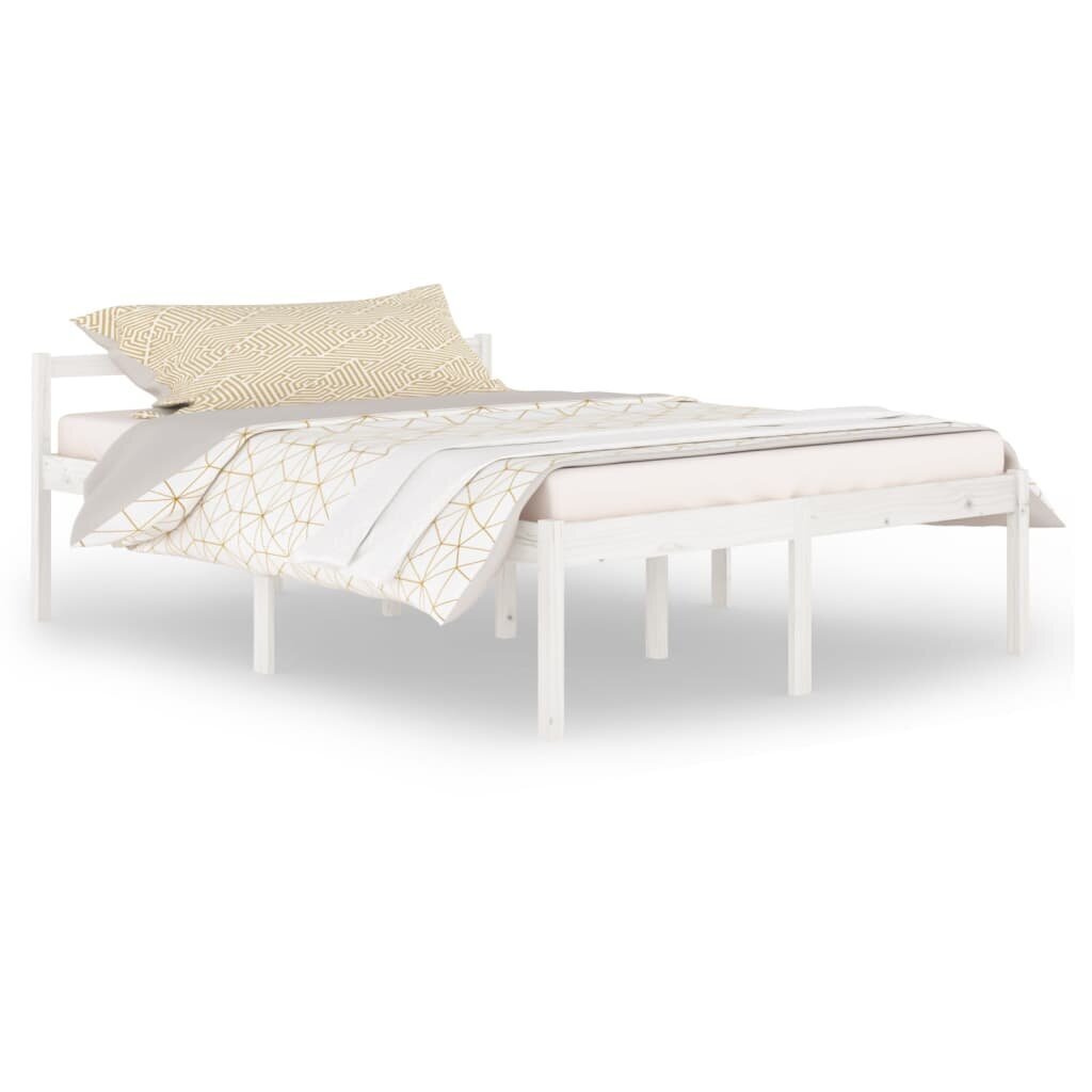 vidaXL gultas rāmis, balts, priedes masīvkoks, 150x200 cm, divvietīgs cena un informācija | Gultas | 220.lv