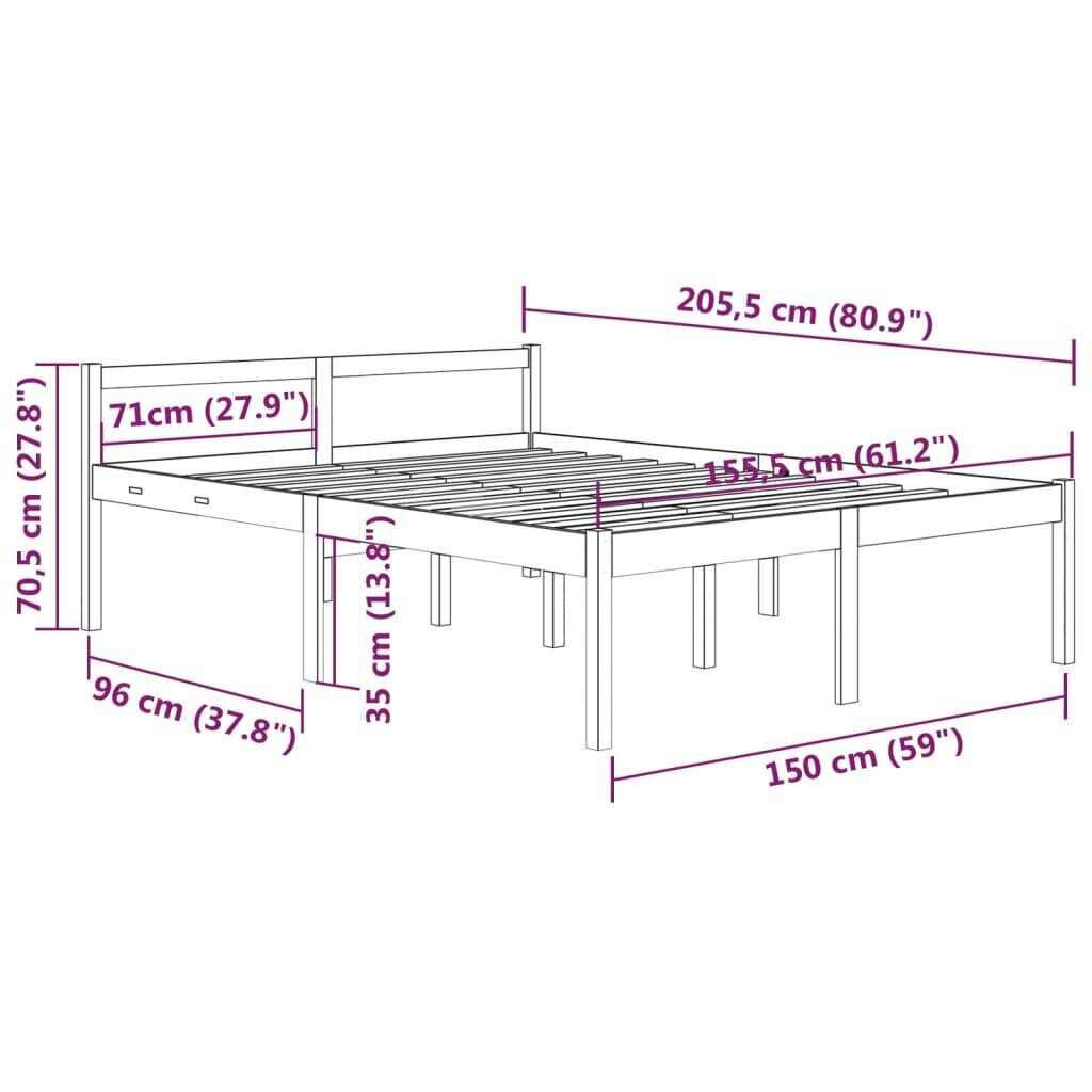 vidaXL gultas rāmis, melns, priedes masīvkoks, 150x200 cm, divvietīgs цена и информация | Gultas | 220.lv