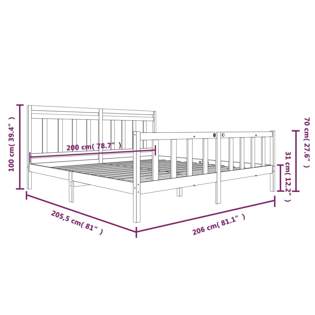 vidaXL gultas rāmis, balts, masīvkoks, 200x200 cm cena un informācija | Gultas | 220.lv