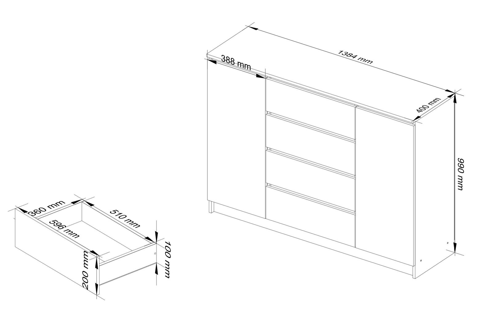 Kumode NORE K140 2/4, brūna/balta цена и информация | Kumodes | 220.lv