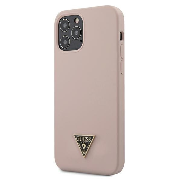 Guess GUHCP12MLSTMLP Triangle Logo Silikona Ciets aizmugures maks-apvalks priekš Apple iPhone 12 / iPhone 12 Pro Rozā цена и информация | Telefonu vāciņi, maciņi | 220.lv