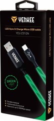 Кабель с подсветкой (LED) YENKEE, 2.0 USB A - micro USB (USB B), 480 Мбит/с, 5В/2.1А, 1 м, зеленый цена и информация | Кабели и провода | 220.lv