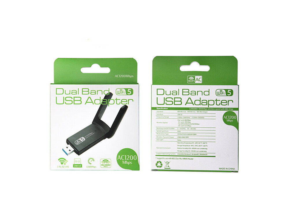 Wi-Fi tīkla karte wifi usb adapteris 1200mbps dubultā cena un informācija | Adapteri un USB centrmezgli | 220.lv